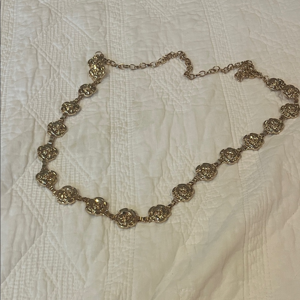 Gold-Tone Chain Belt with Textured Medallions